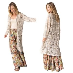 NATURAL LIFE ABIGAIL DUSTER COTTON CROCHET HIPPIE NEUTRAL BOHO FESTIVAL L XL